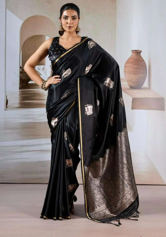 STORI Black Silk Saree - PICHWAI