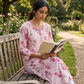 pink and white flower print kurti
