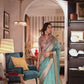 Rama Green Woven Zari Border Chiffon Saree