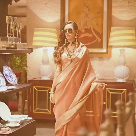 Pastel Brown Woven Zari Border Chiffon Saree