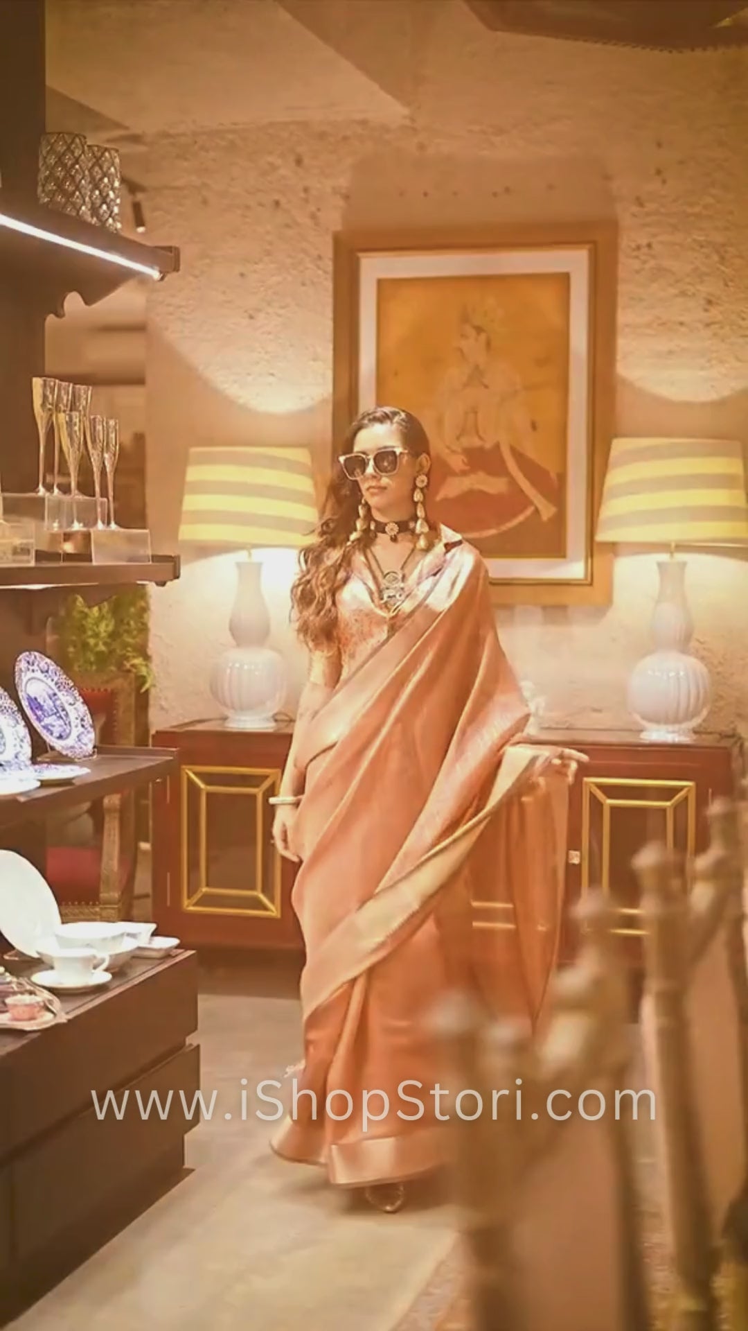 Pastel Brown Woven Zari Border Chiffon Saree