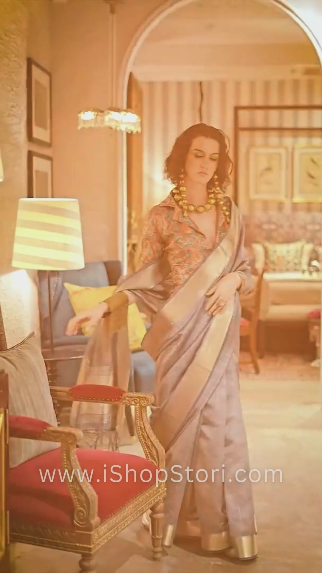 Pastel Grey  Woven Zari Border Chiffon Saree