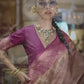Onion Pink Zari Tissue Silk Saree With Temple Border