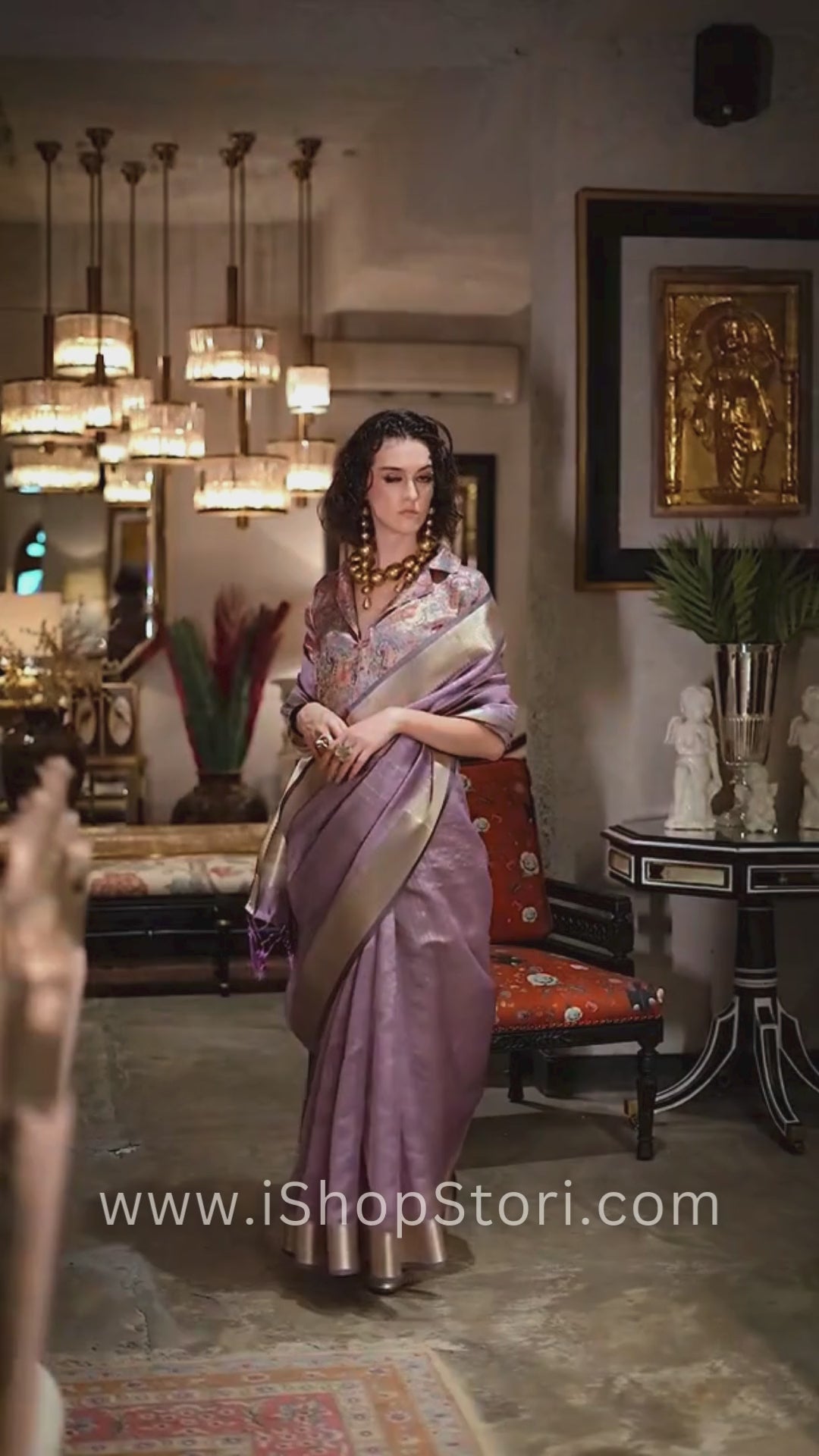 Pastel Lavender Woven Zari Border Chiffon Saree