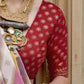 Red Hue Banarasi Silk Saree With Pastel Shaded Stripes
