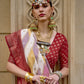 Red Hue Banarasi Silk Saree With Pastel Shaded Stripes