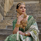 Green Banarasi Silk Saree With Pastel Shaded Stripes