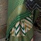 Green Banarasi Silk Saree With Chevron Stripes