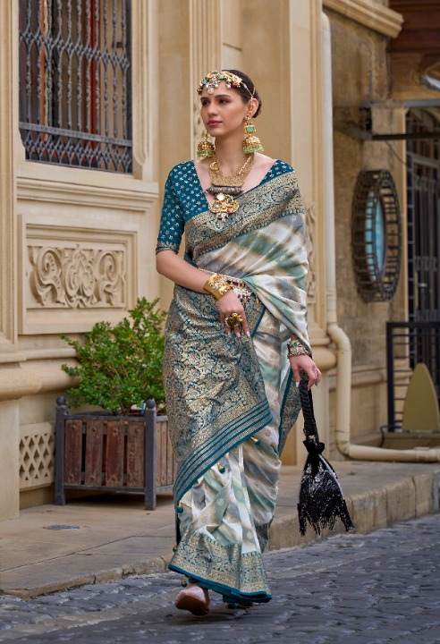 Teal Blue Designer Banarasi Silk Saree
