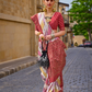 Red Hue Banarasi Silk Saree With Pastel Shaded Stripes