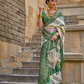 Green Banarasi Silk Saree With Pastel Shaded Stripes