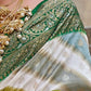 Green Banarasi Silk Saree With Pastel Shaded Stripes