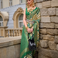 Green Banarasi Silk Saree With Chevron Stripes
