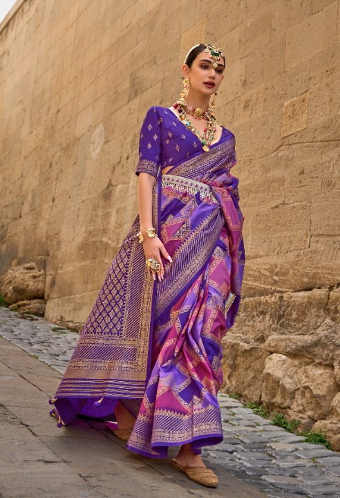 Banarasi Silk Saree With Purple Diamond Palettes