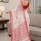 red and white elegent  saree