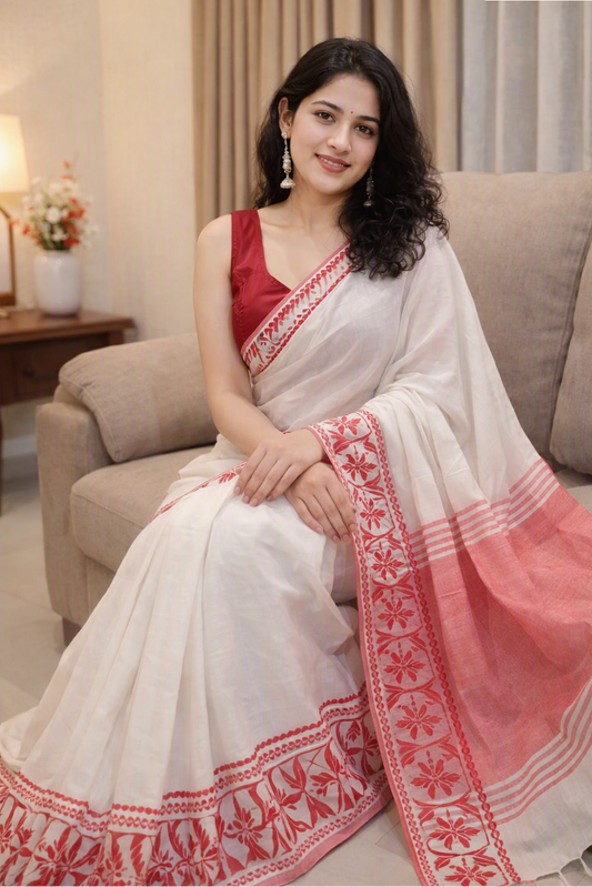 red and white saree
