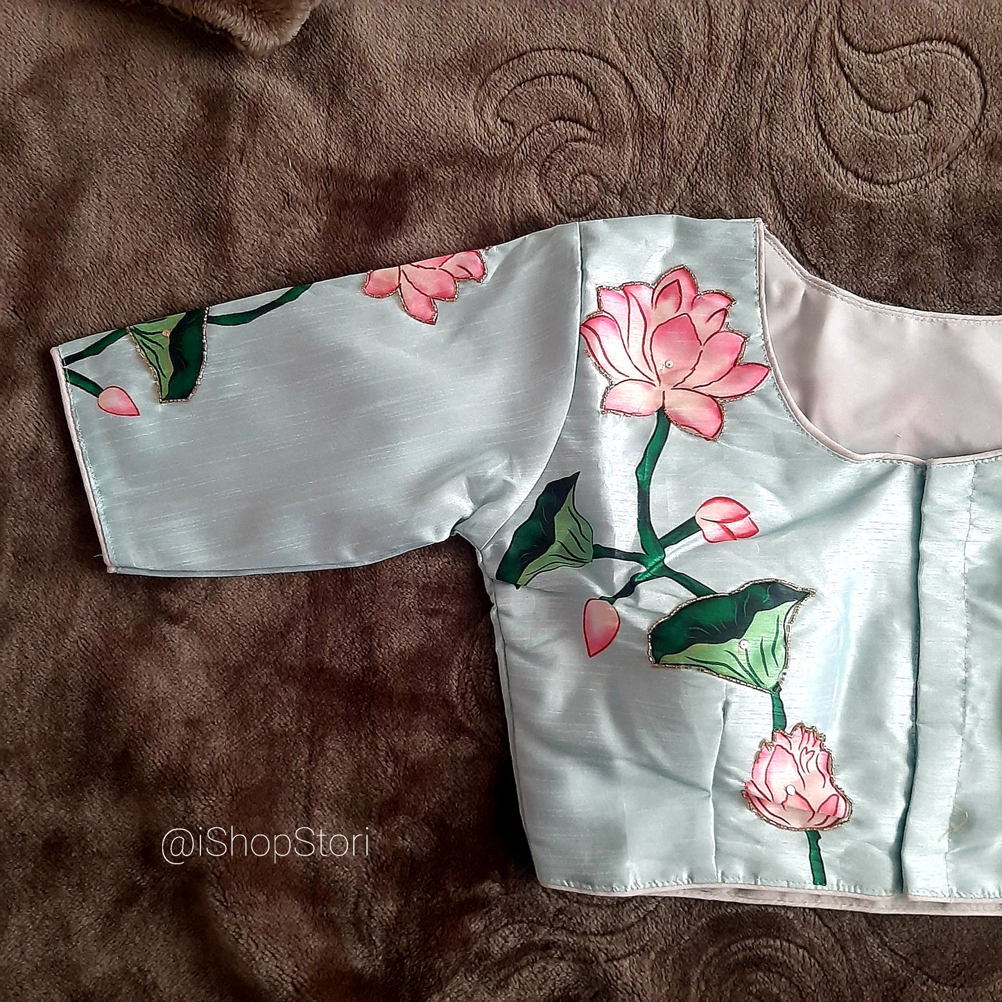 Lotus Printed Pichwai Designer Blouse With Sequins Handwork