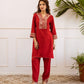 Red Embroidered Coord Set for women