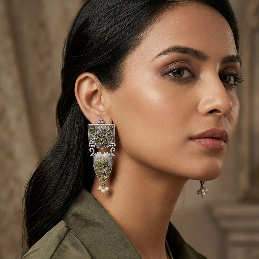 Yashika Silver Lookalike Statement Earrings