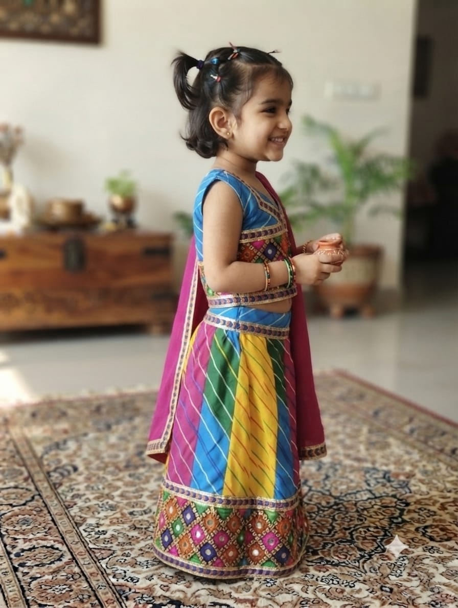 Multicolor Lehenga Choli with Dupatta for Girls