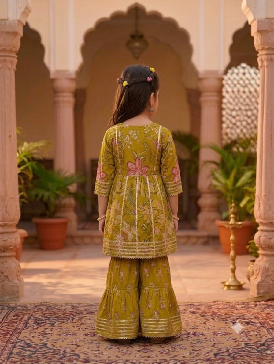 Lotus Prints Brown Sharara Set for Girls