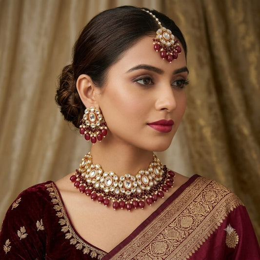 Laalika Kundan & Beads Layered Choker Set With Maang Tika