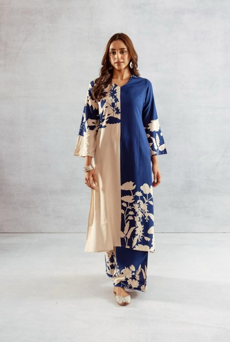 Blue & Beige 2-Piece Coord Set