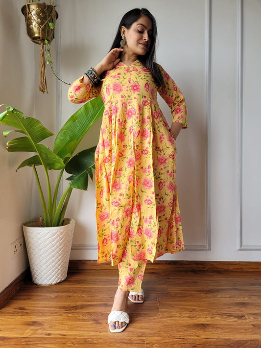 Shop Yellow Nyra Cut Cotton Kurti Set