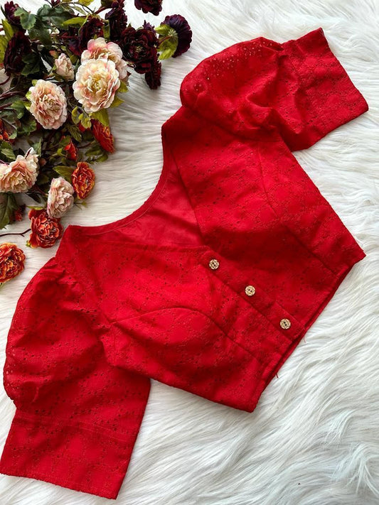 Hakoba Pure Cotton Solid Color Blouse With Puff Sleeves