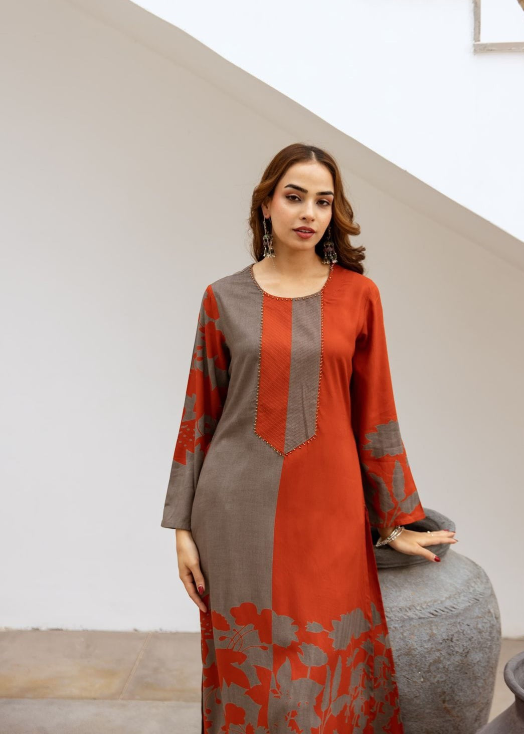 STORI Red & Orange Coord Set for Women