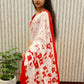 Red & White STORI Saree Floral Printed Cotton Mulmul Saree
