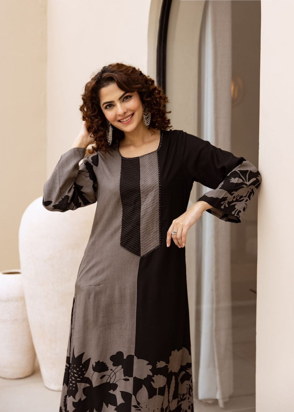 STORI Grey & Black Coord Set for Women