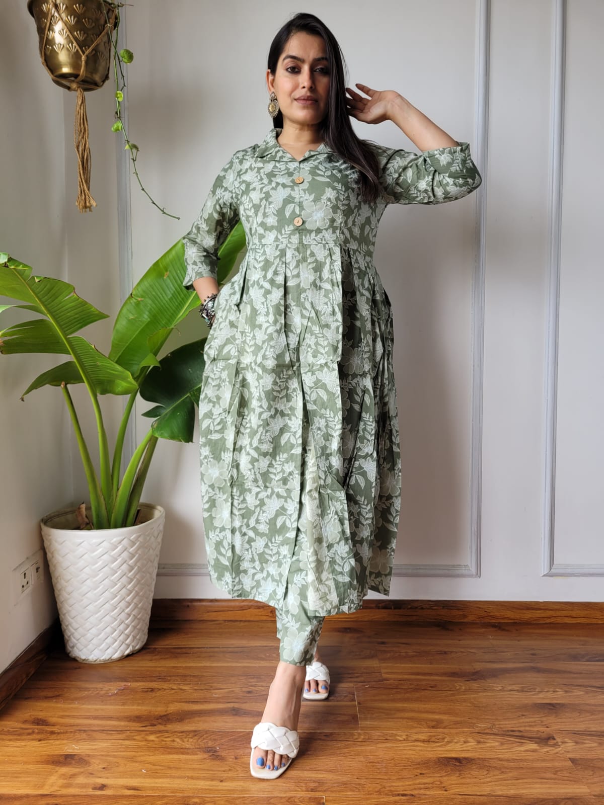 Shop Green Nyra Cut Cotton Kurti Set
