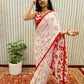 Red & White STORI Saree Floral Printed Cotton Mulmul Saree