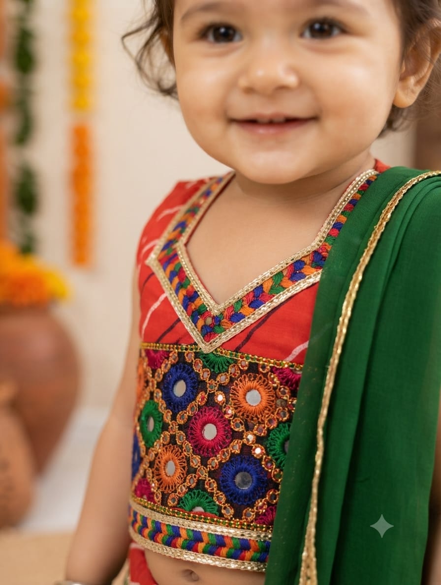 Multicolor Lehenga Choli with Dupatta for Girls