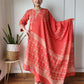 Tomato Red Cotton Printed Straight Suit Set