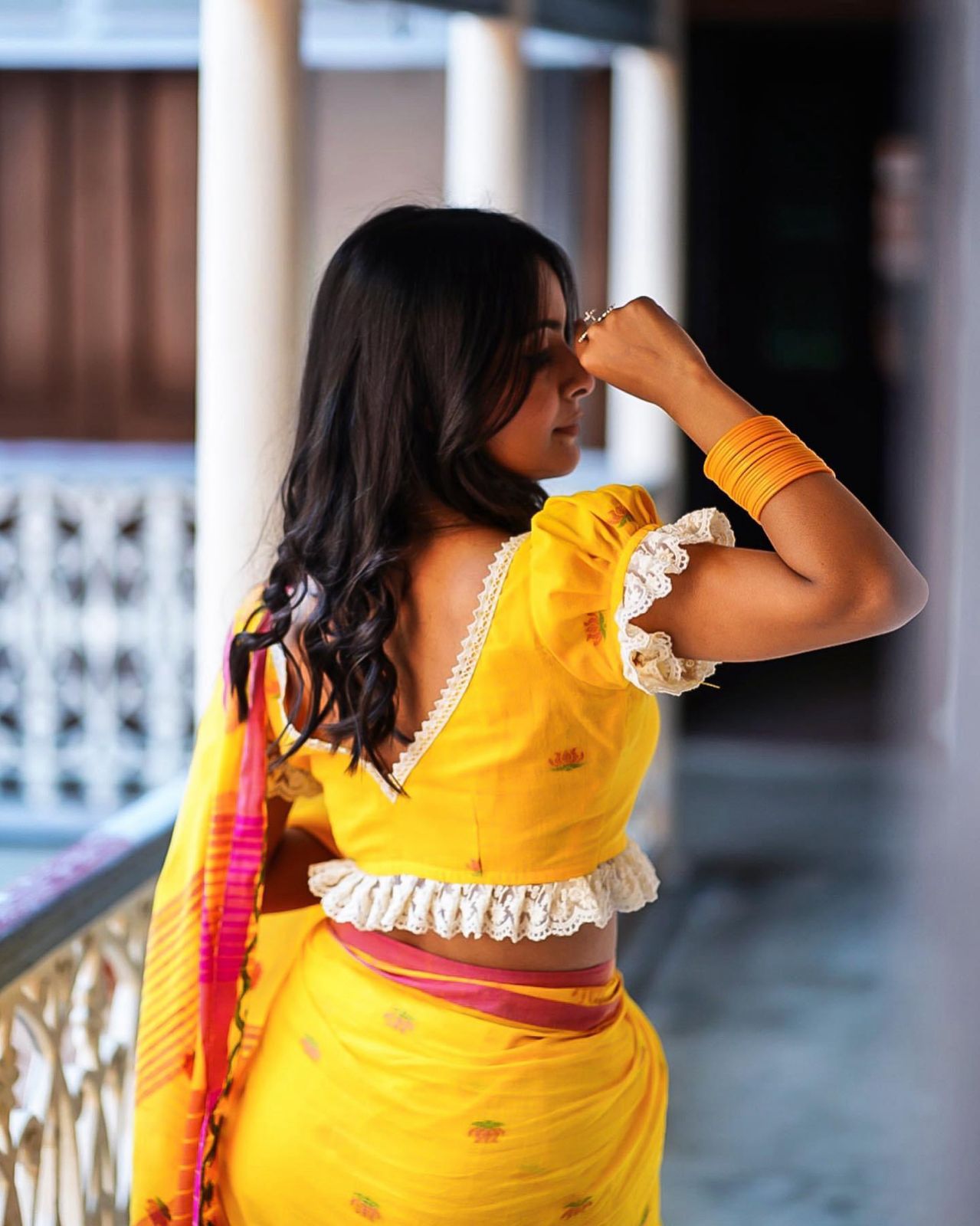 Turmeric Yellow Lotus Handloom Cotton Saree