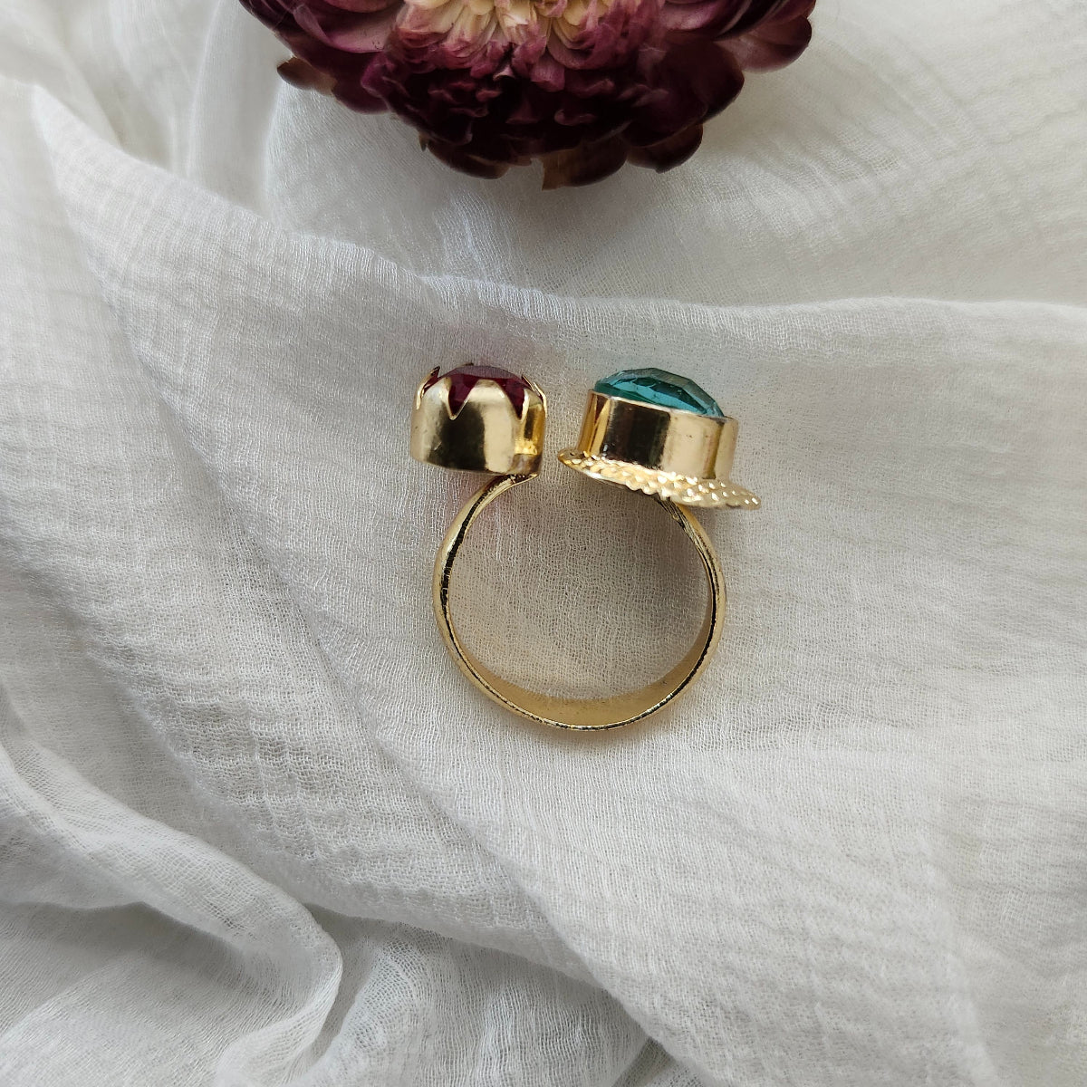 Red & Blue Dual Stone Finger Ring