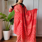 Red Cotton Printed Straight Suit Set