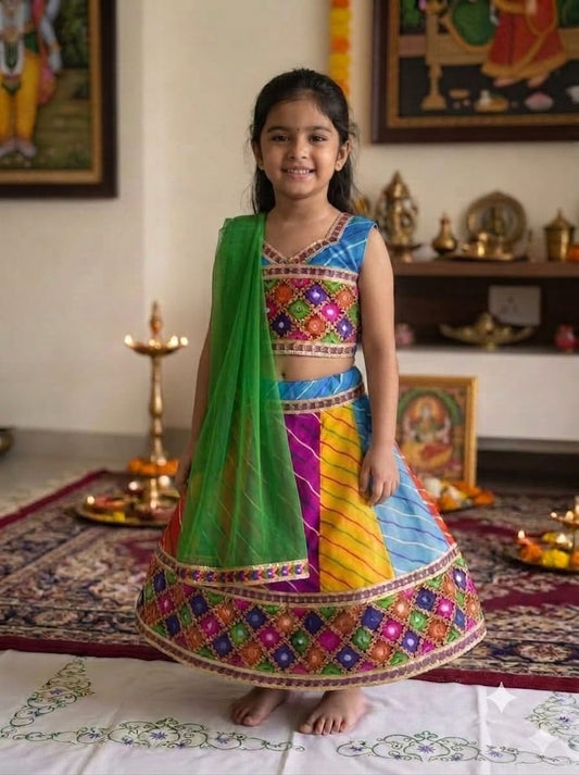 Multicolor Lehenga Choli with Dupatta for Girls