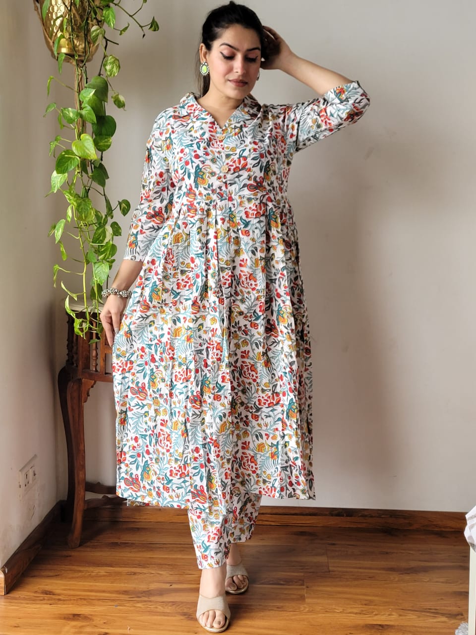 Shop Floral Nyra Cut Cotton Kurti Set