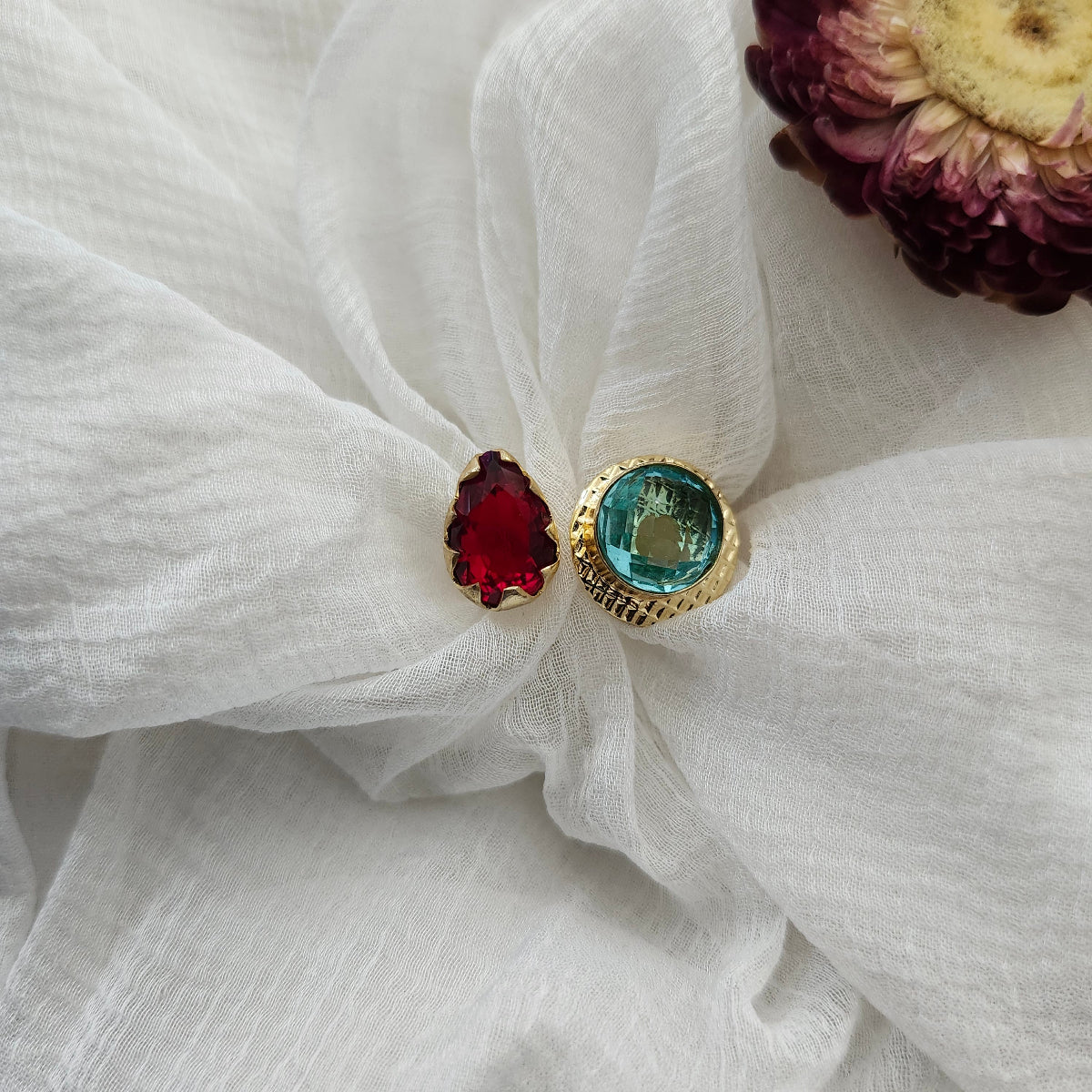 Red & Blue Dual Stone Finger Ring
