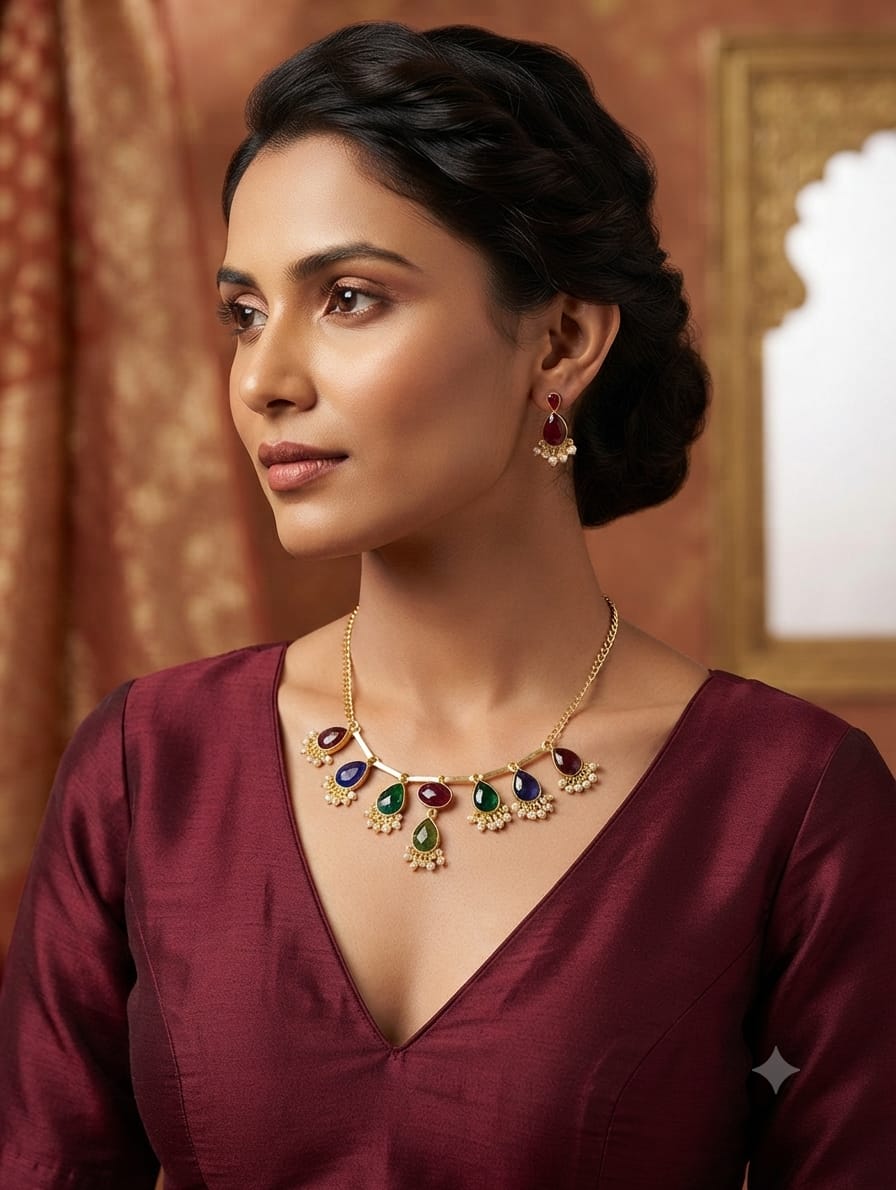 Drashti Multicolor Stone & Pearls Necklace Set
