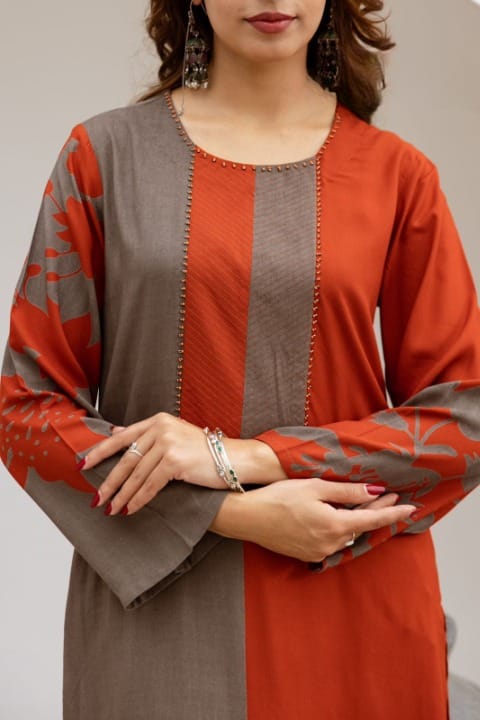 STORI Red & Orange Coord Set for Women