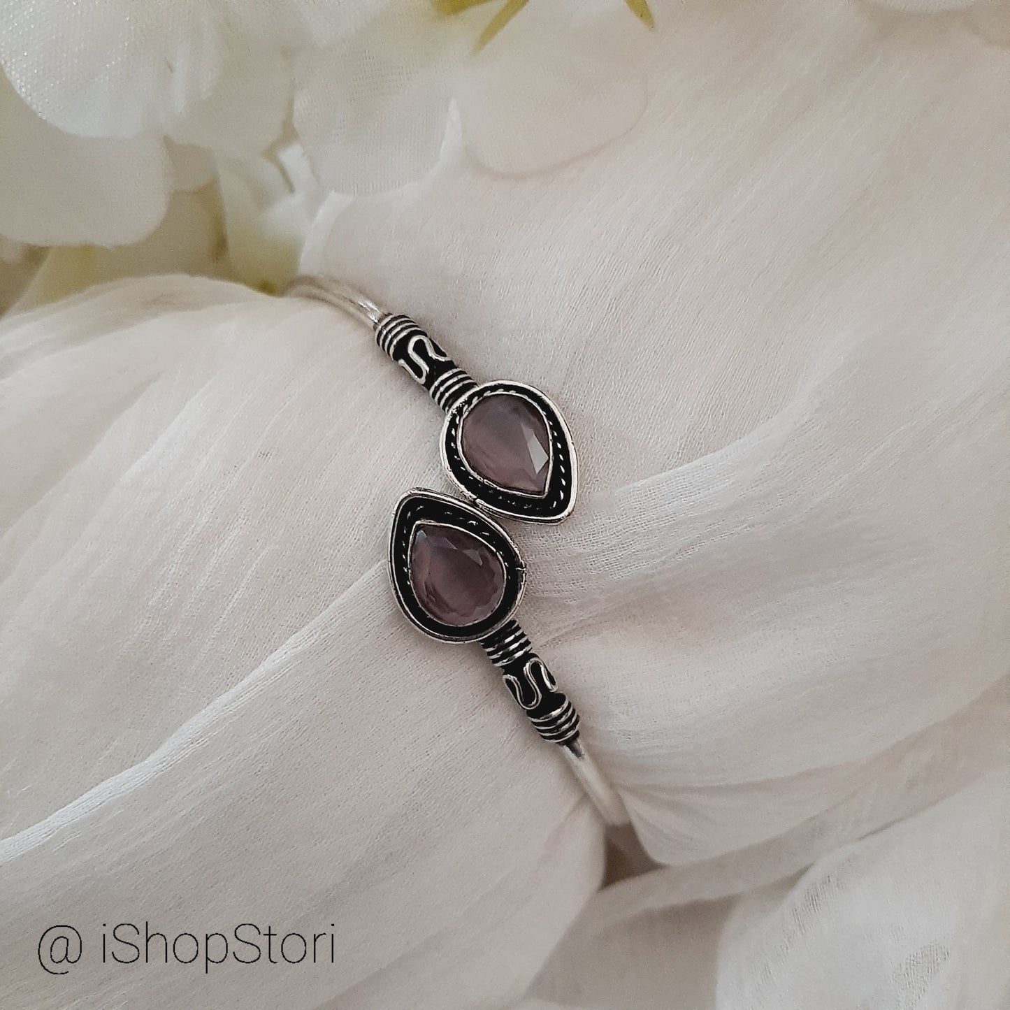 Ranita Dual Tear Drop Shaped Monalisa Stones Oxidised Bracelet