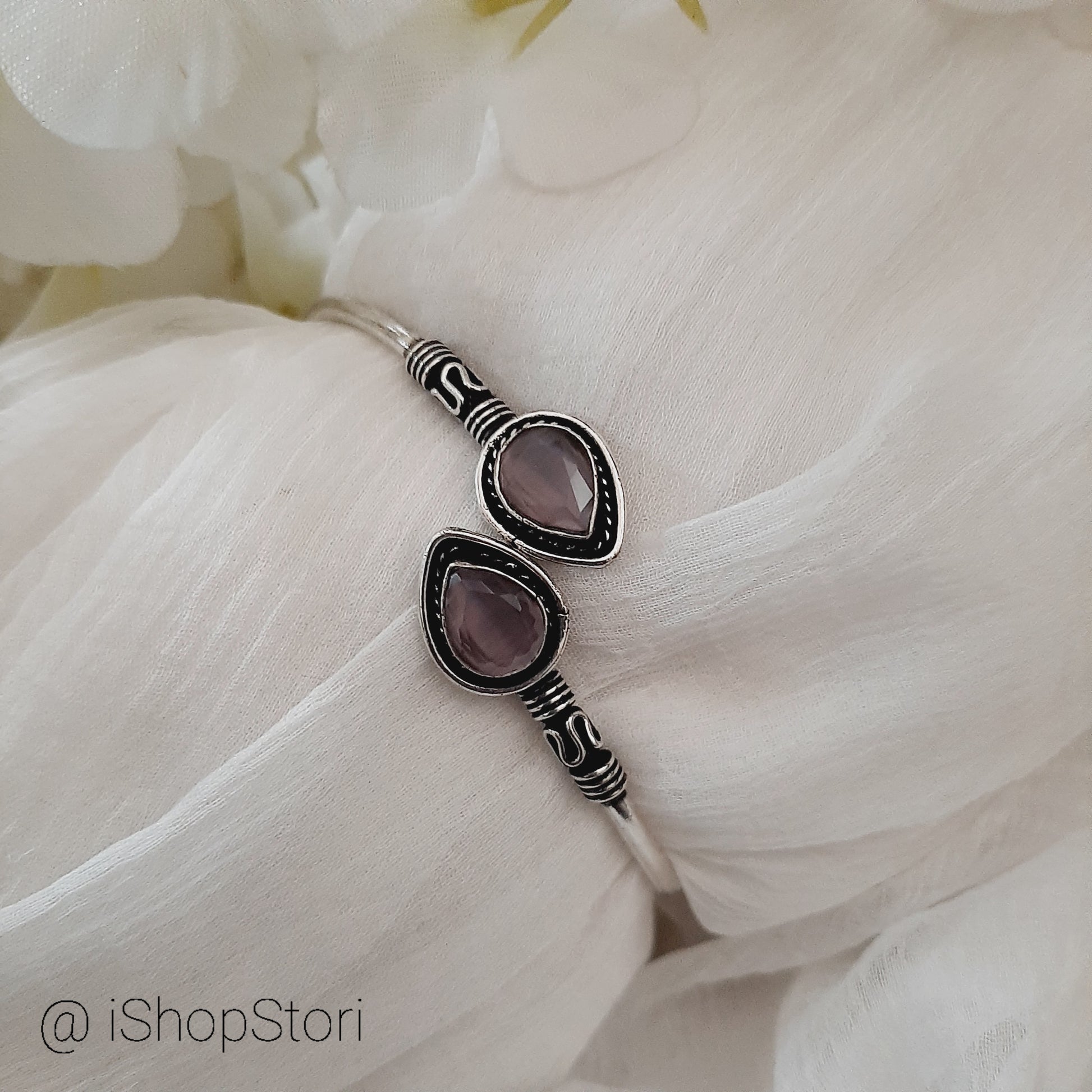 Ranita Dual Tear Drop Shaped Monalisa Stones Oxidised Bracelet
