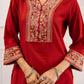 Red Embroidered Coord Set for women