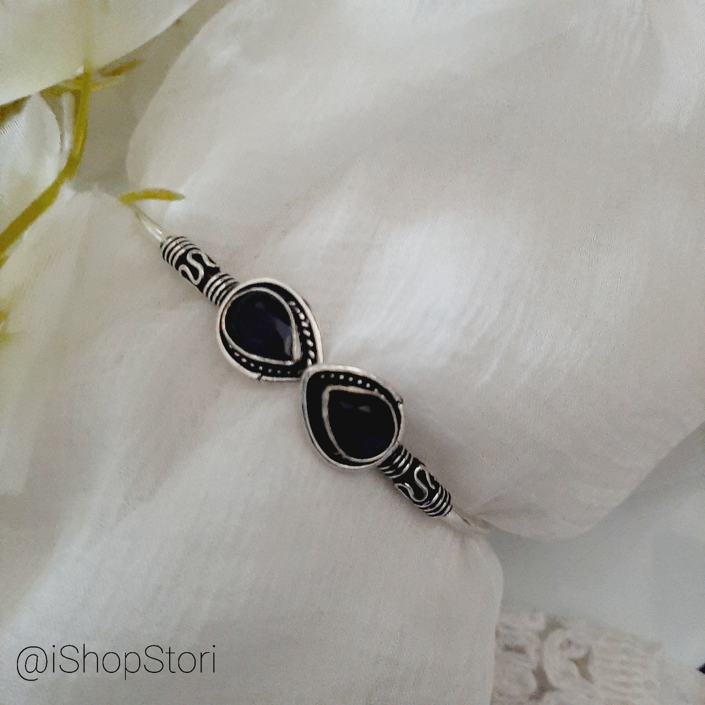 Ranita Dual Tear Drop Shaped Monalisa Stones Oxidised Bracelet