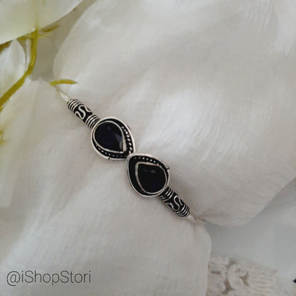 Ranita Dual Tear Drop Shaped Monalisa Stones Oxidised Bracelet