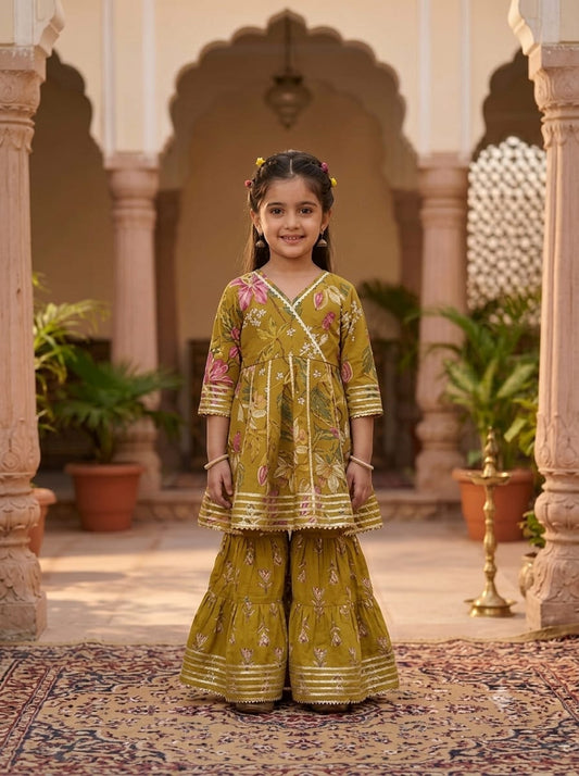Lotus Prints Brown Sharara Set for Girls